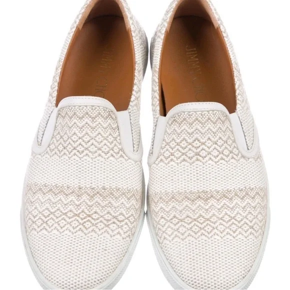 Jimmy Choo Demi Woven Slip-On Skate Sneakers Cream Slip Ons Authentic US 10 - Picture 2 of 13